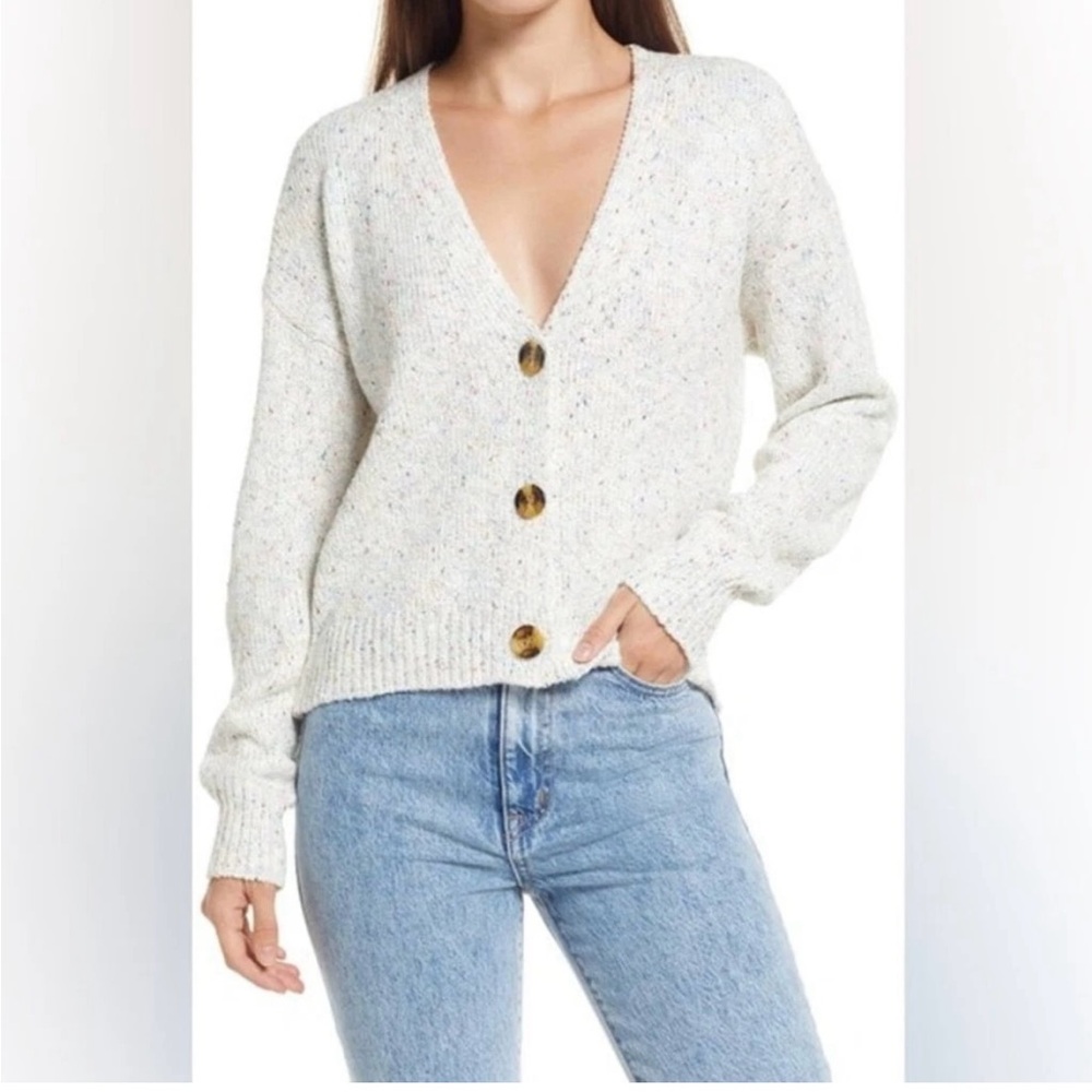 Lulu's Cream Speckled Button-Up Cardigan Size M